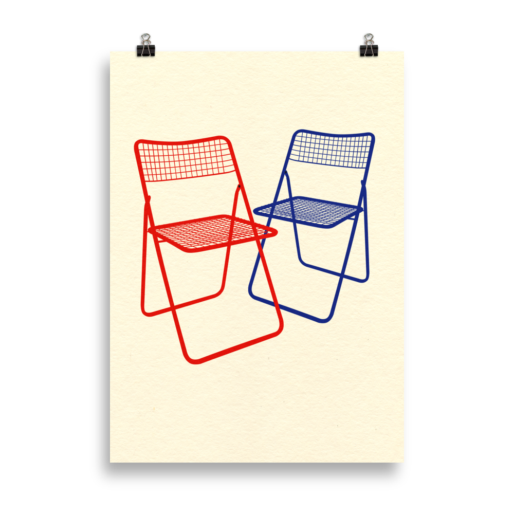 Poster Art Print Illustration – Ted Net Chair Red Blue