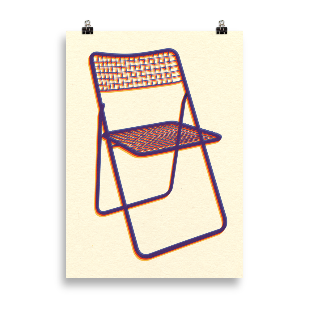 Poster Art Print Illustration – Ted Net Chair Blue Red Yellow