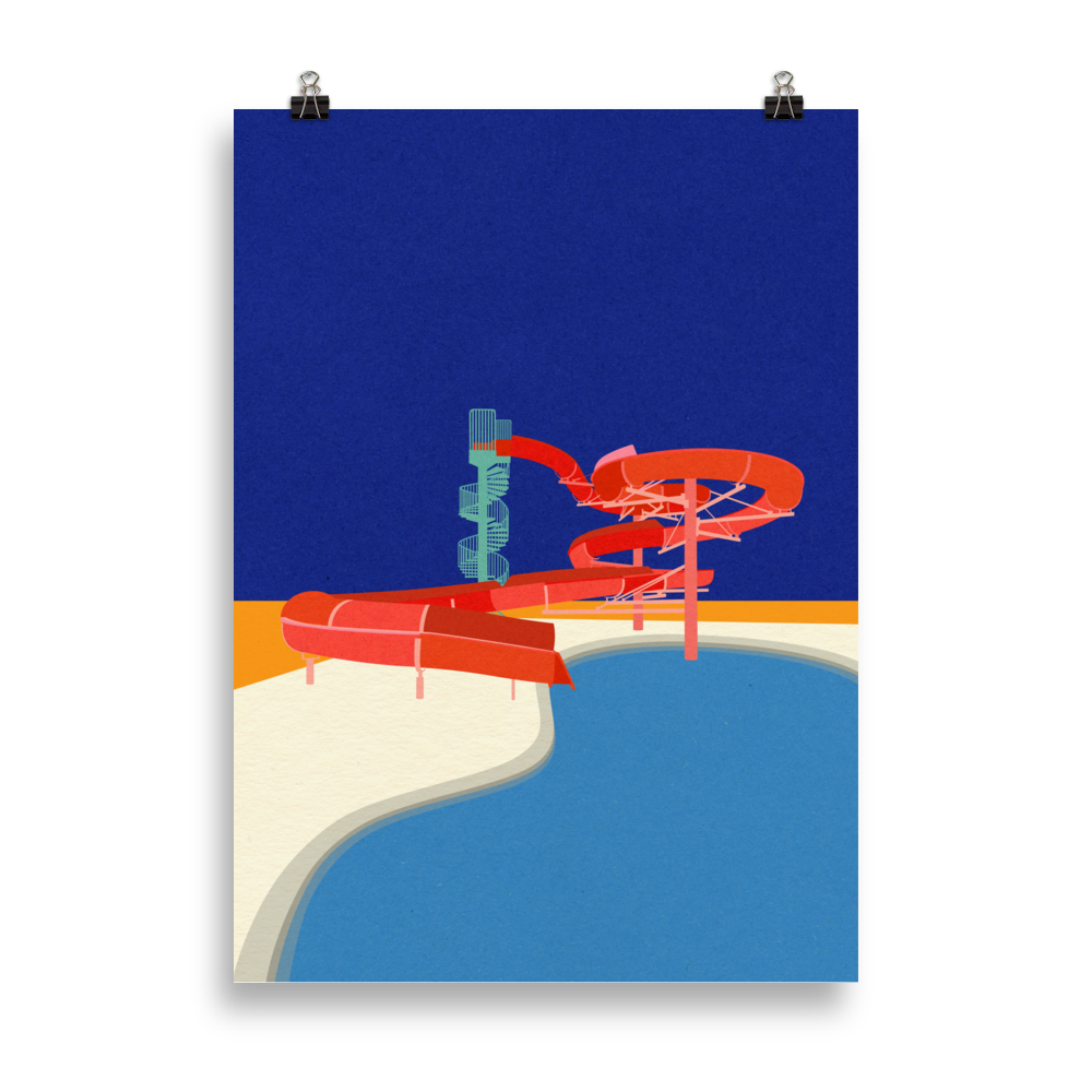 Poster Art Print Illustration – Pool with Water Slide