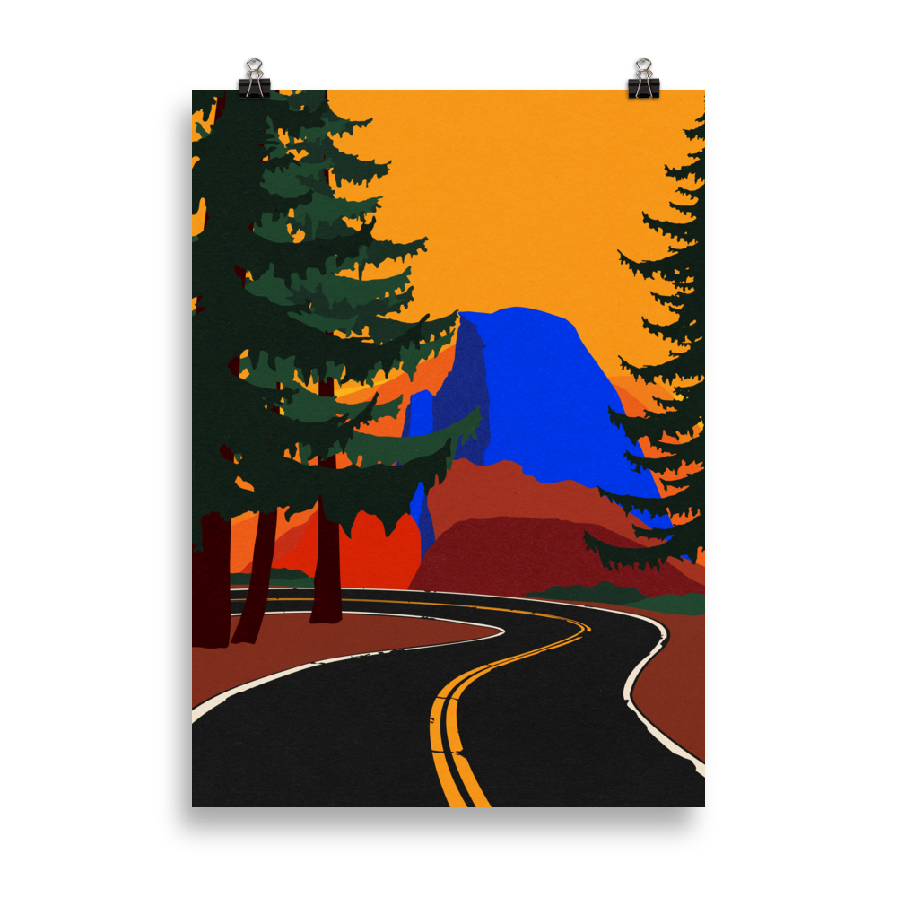 Poster Art Print Illustration – Glacier Point Road with Half Dome
