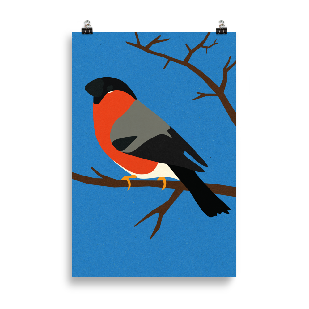 Poster Art Print Illustration – Bullfinch On A Tree