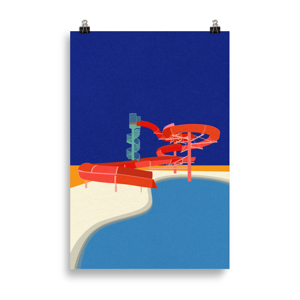 Poster Art Print Illustration – Pool with Water Slide