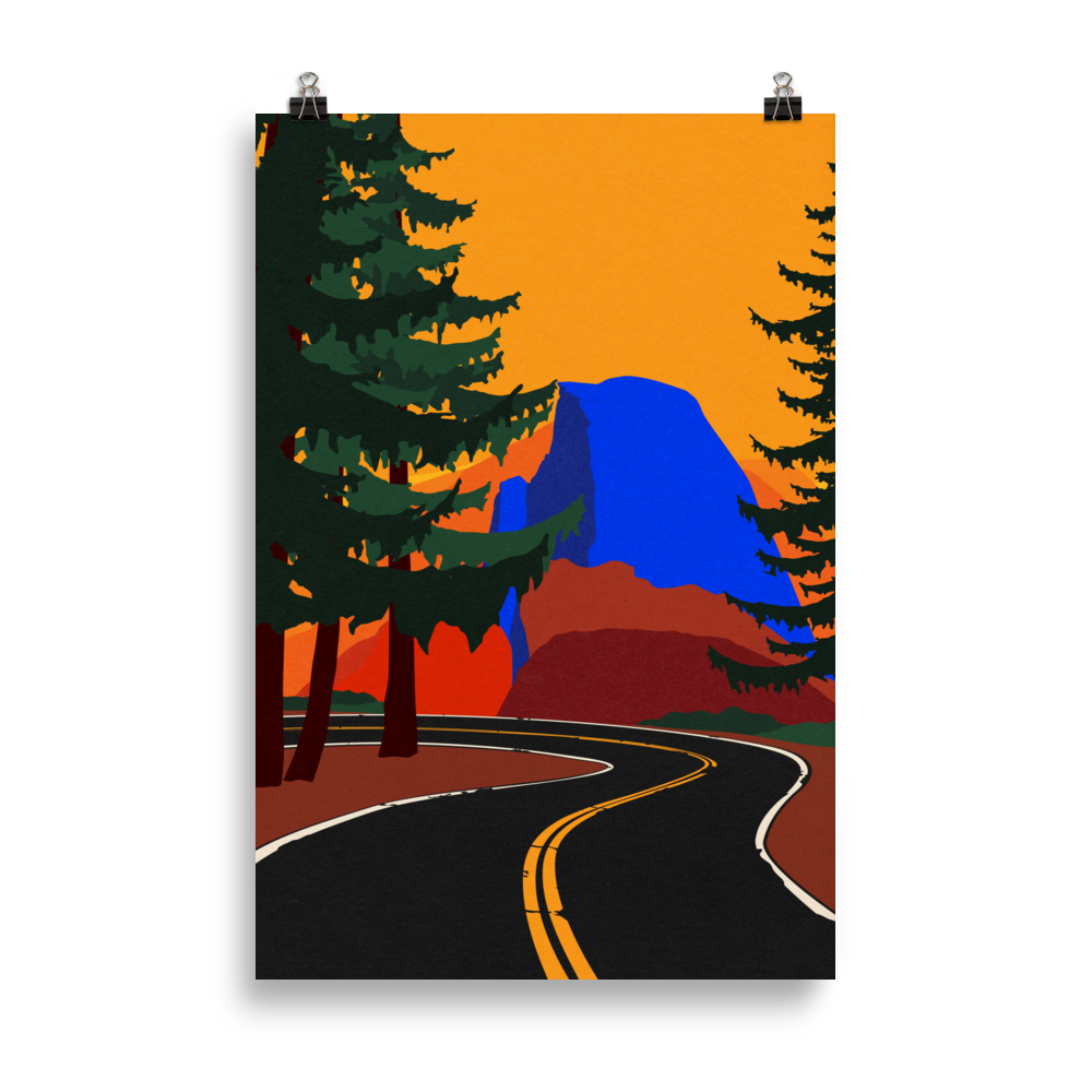 Poster Art Print Illustration – Glacier Point Road with Half Dome