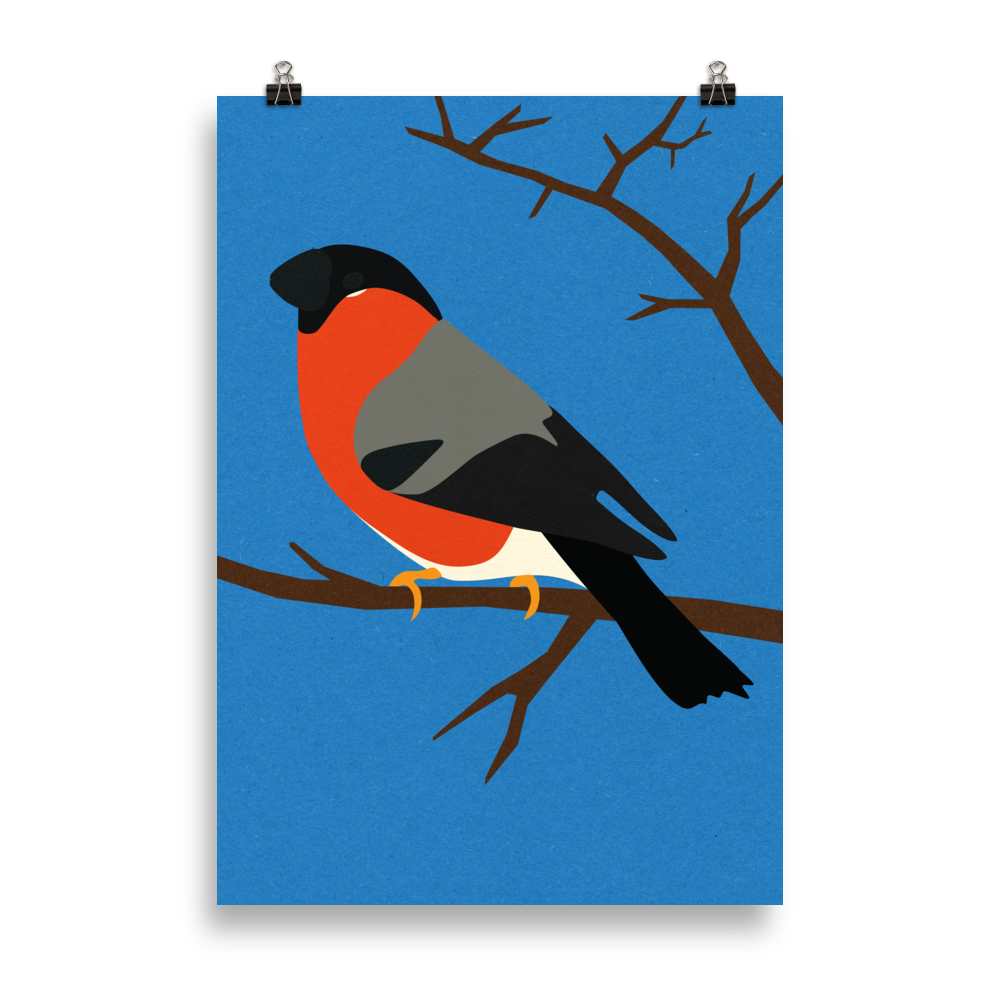 Poster Art Print Illustration – Bullfinch On A Tree