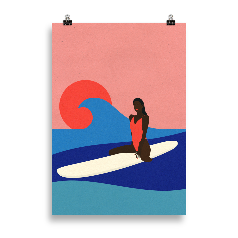 Poster Art Print Illustration – Girl On A Surfboard