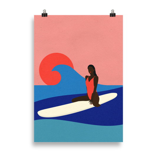 Poster Art Print Illustration – Girl On A Surfboard