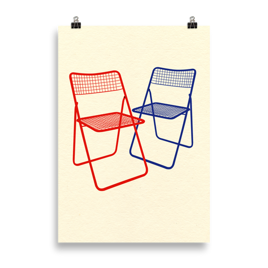 Poster Art Print Illustration – Ted Net Chair Red Blue