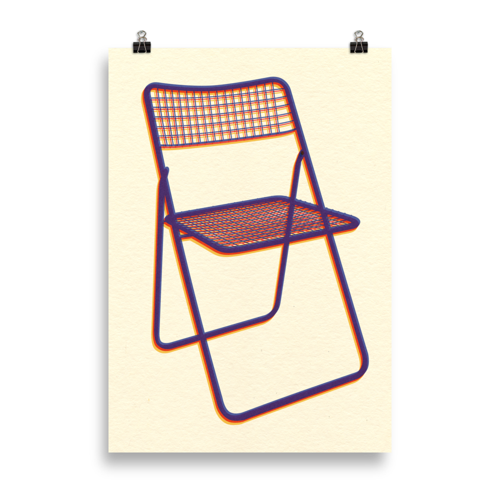 Poster Art Print Illustration – Ted Net Chair Blue Red Yellow