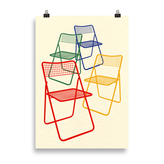 Poster Art Print Illustration – Ted Net Chair Red Yellow Green Blue