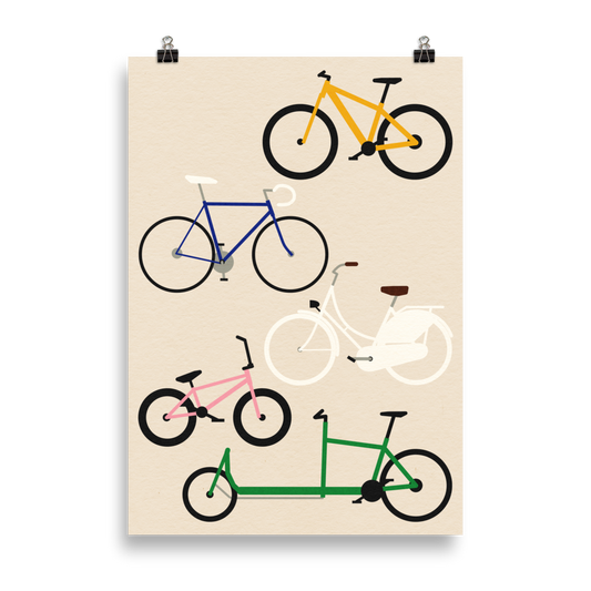 Poster Art Print Illustration – Five Bicycles