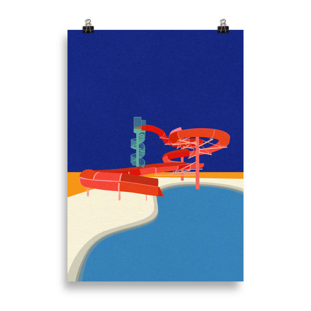 Poster Art Print Illustration – Pool with Water Slide