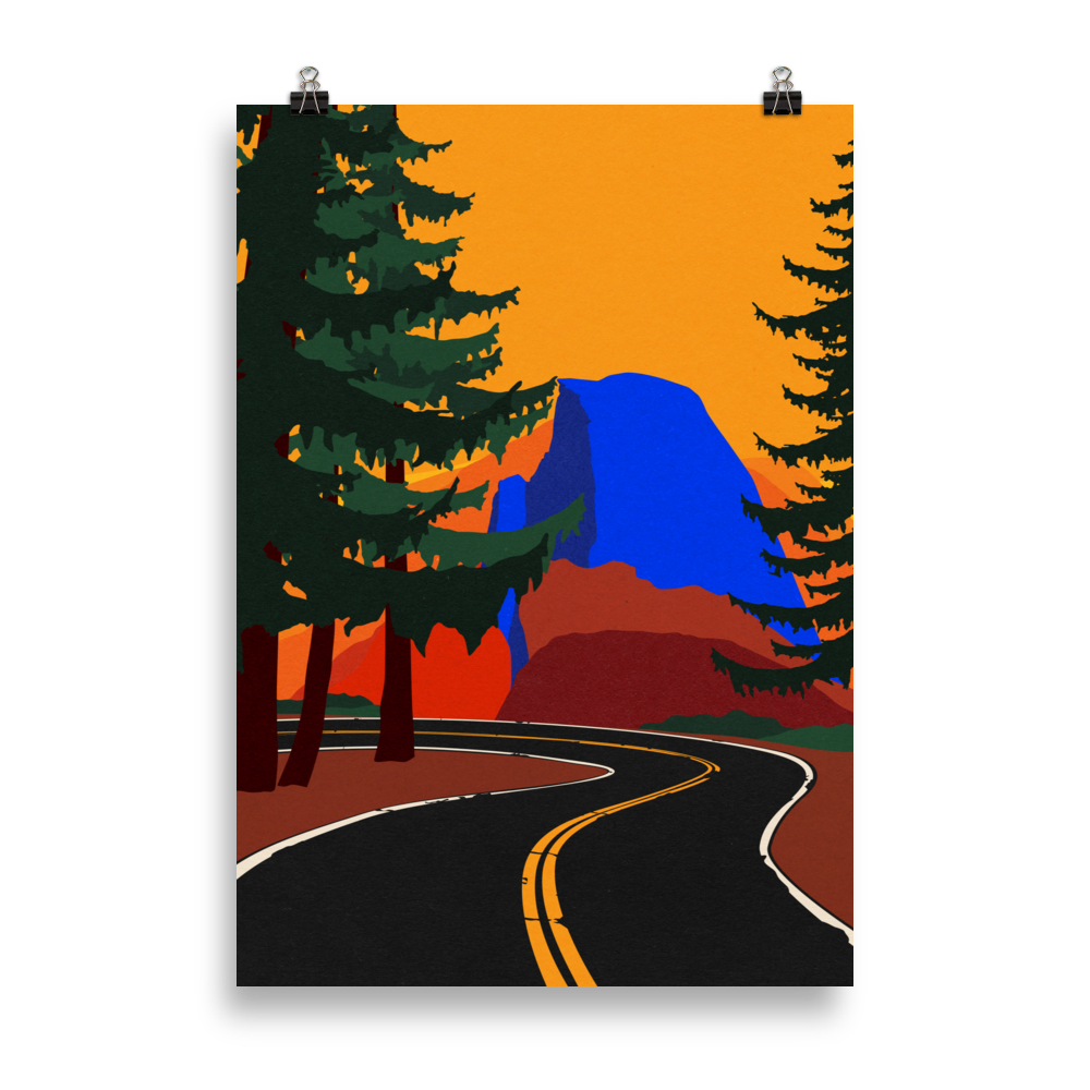 Poster Art Print Illustration – Glacier Point Road with Half Dome
