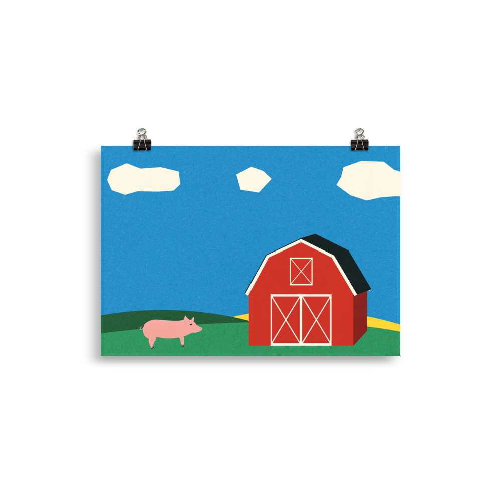 Poster Art Print Illustration – Pig And Barn