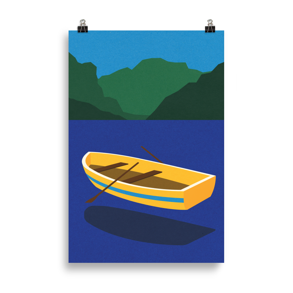 Poster Art Print Illustration – Boat On The Mountain Lake