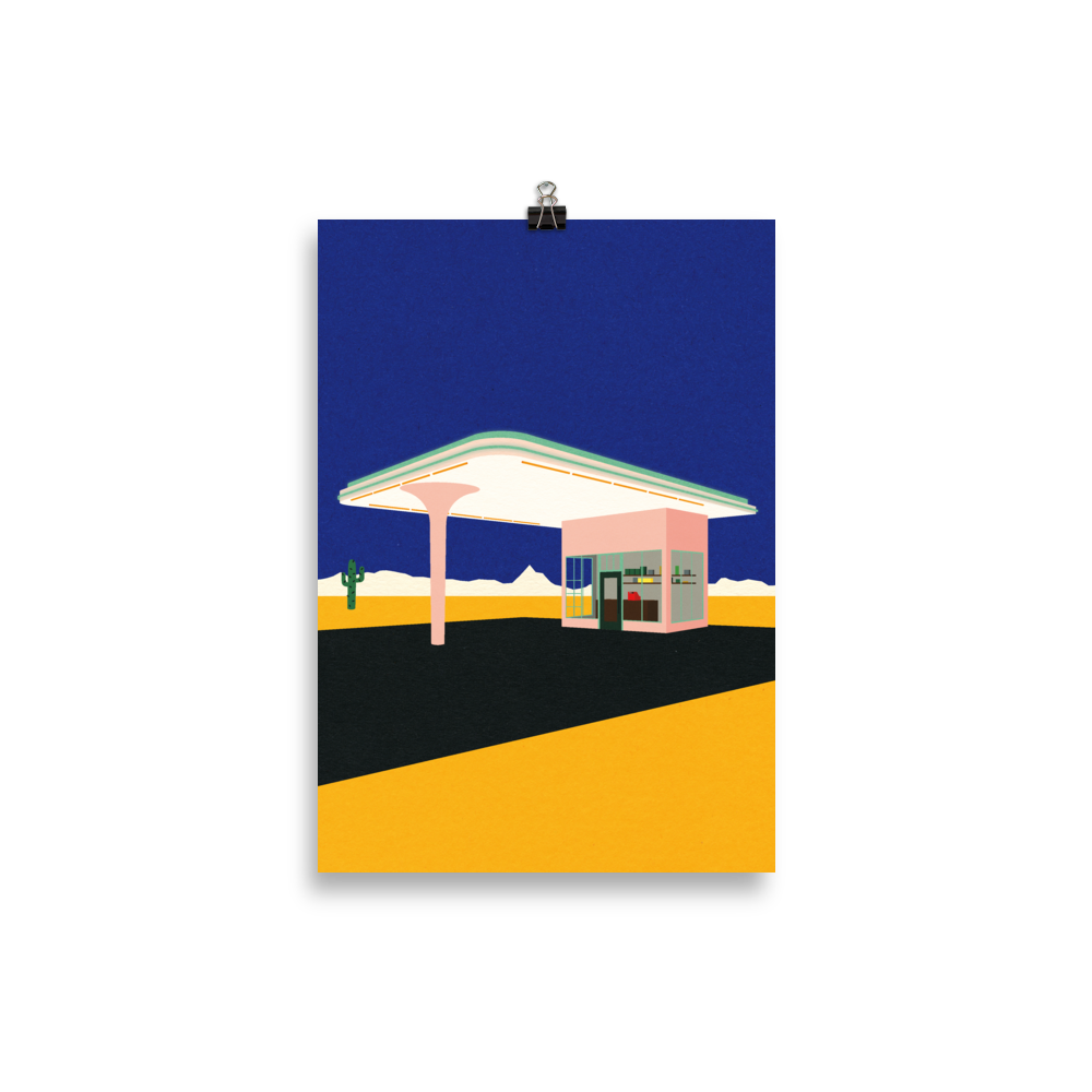 Poster Art Print Illustration – Texas Desert Gas Station