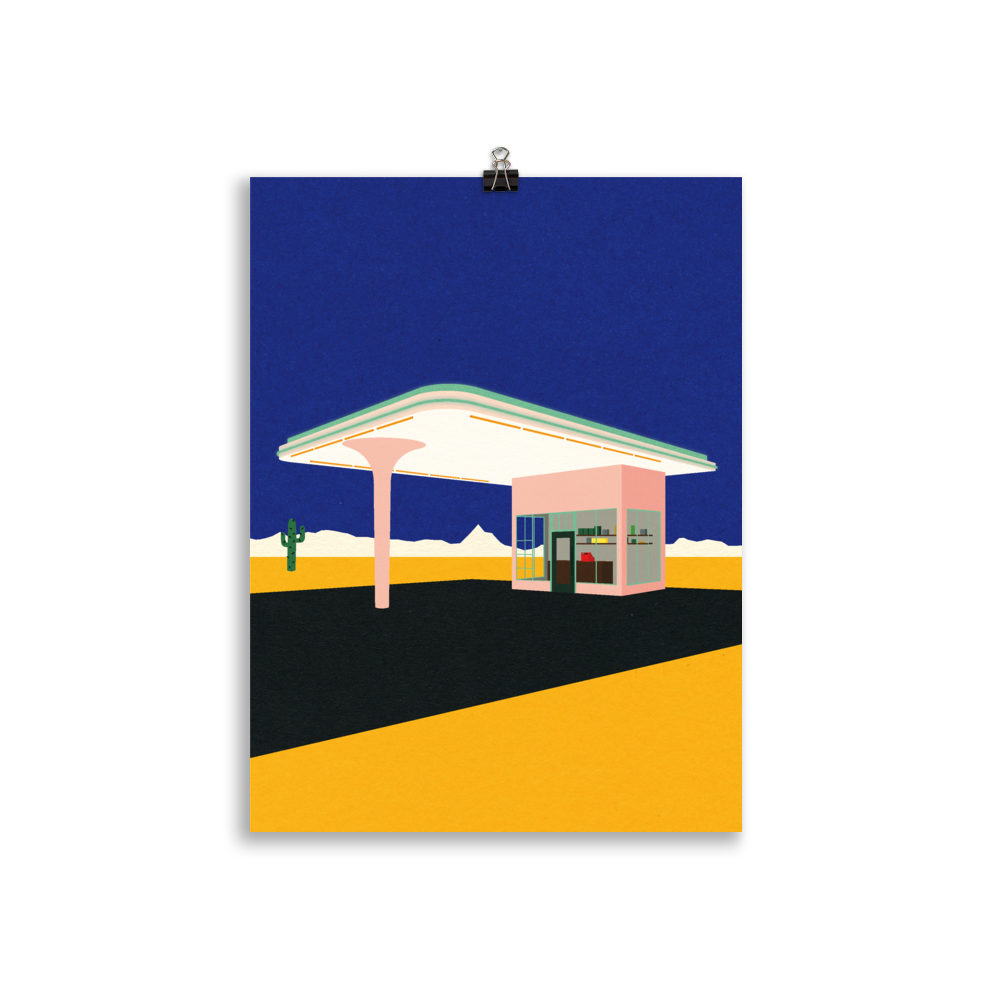 Poster Art Print Illustration – Texas Desert Gas Station