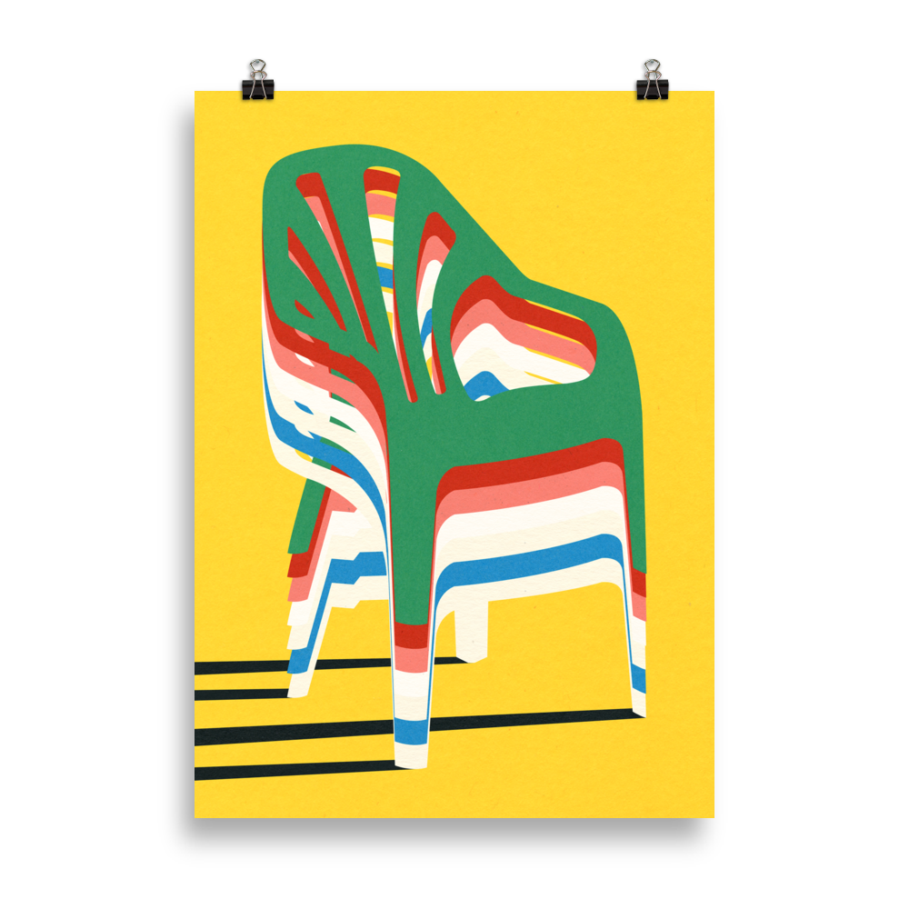 Poster Art Print Illustration – Stack of plastic chairs