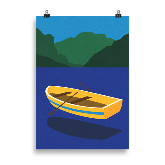 Poster Art Print Illustration – Boat On The Mountain Lake