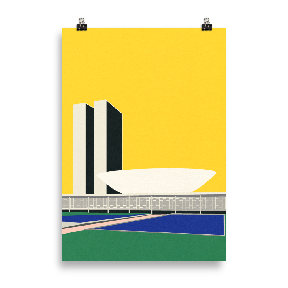 Poster Art Print Illustration – Congresso Nacional Brasilia by Oscar Niemeyer
