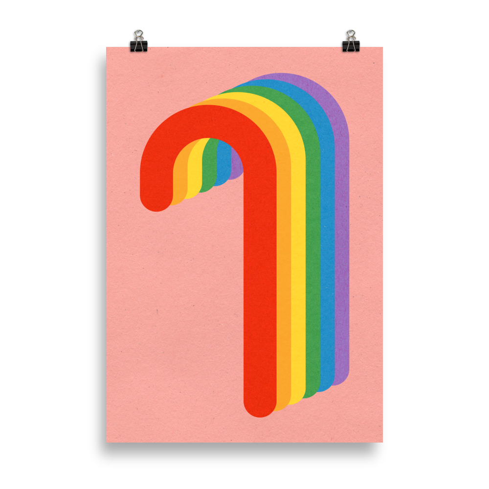 Poster Art Print Illustration – Rainbow Candy Cane