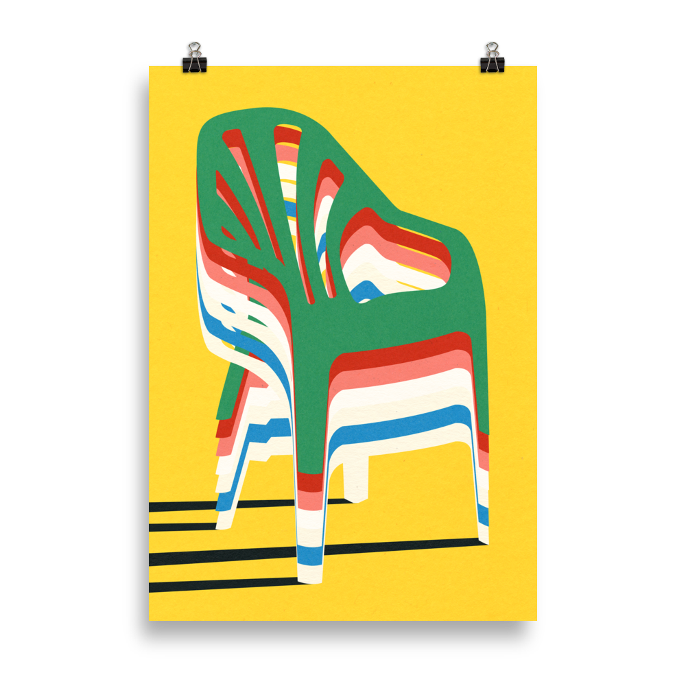 Poster Art Print Illustration – Stack of plastic chairs