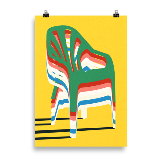 Poster Art Print Illustration – Stack of plastic chairs