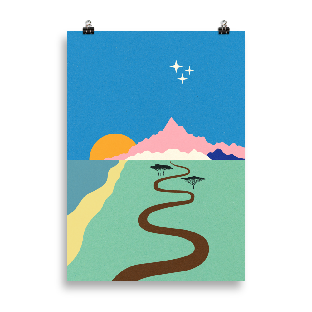 Poster Art Print Illustration – Ocean Mountains Stars
