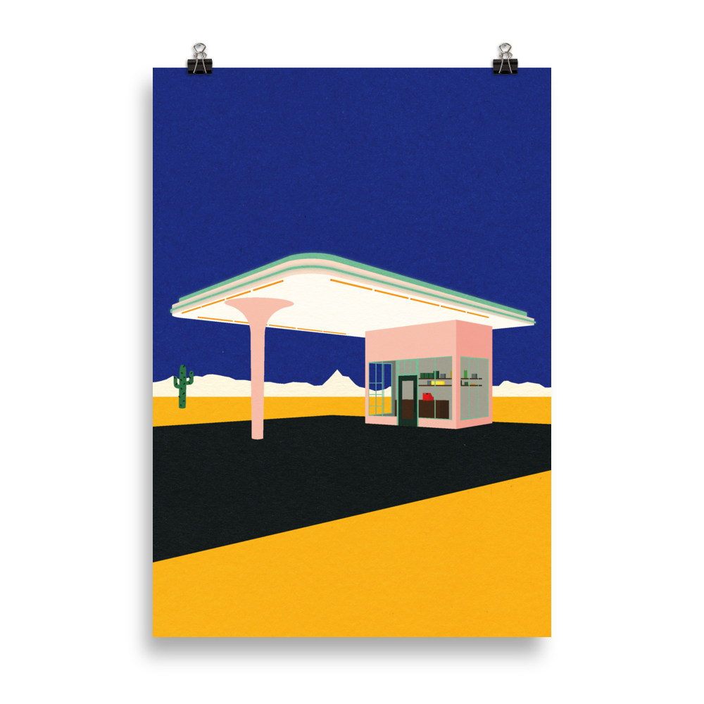 Poster Art Print Illustration – Texas Desert Gas Station