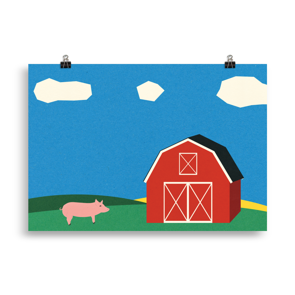 Poster Art Print Illustration – Pig And Barn