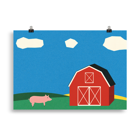 Poster Art Print Illustration – Pig And Barn