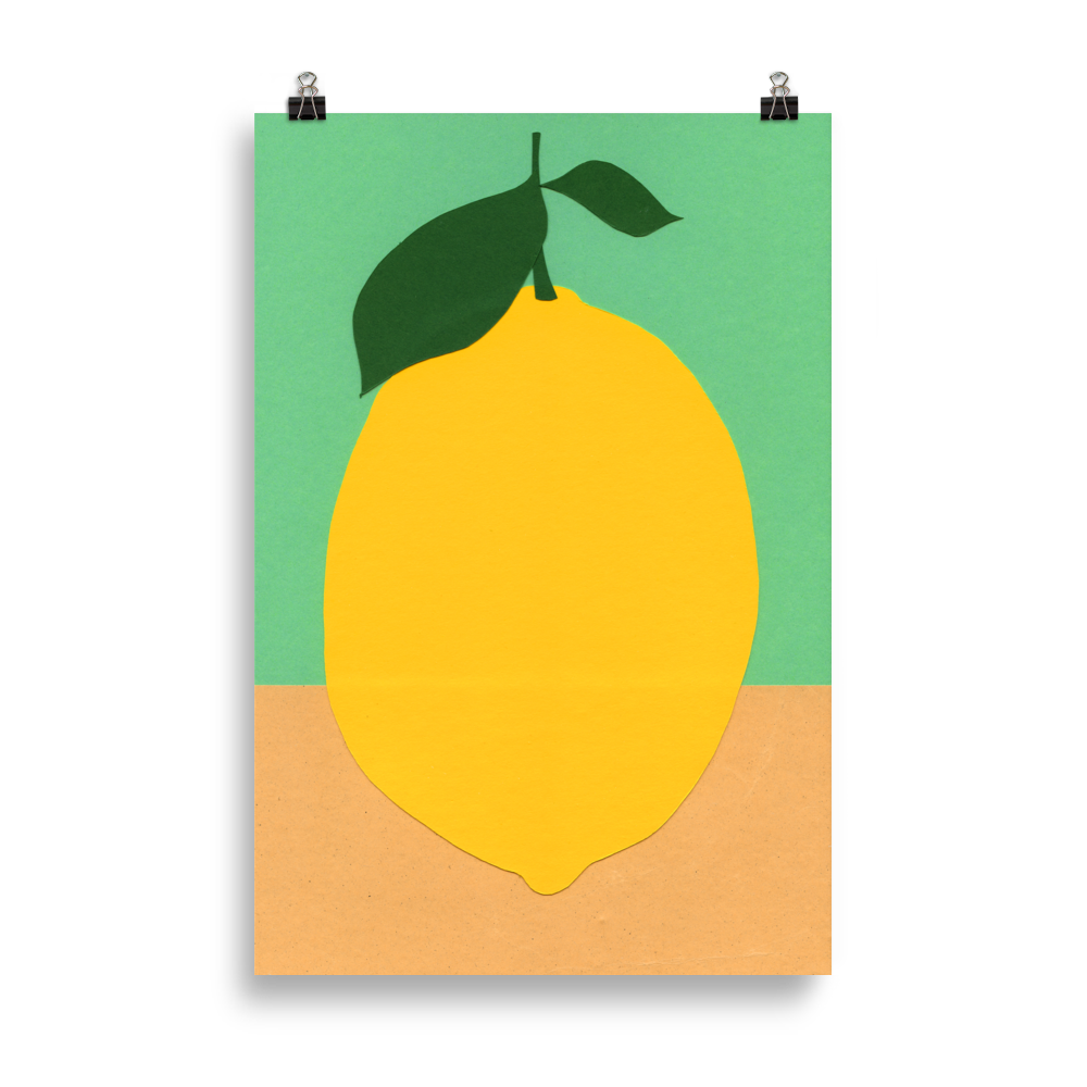 Poster Art Print Illustration – Lemon With Two Leaves
