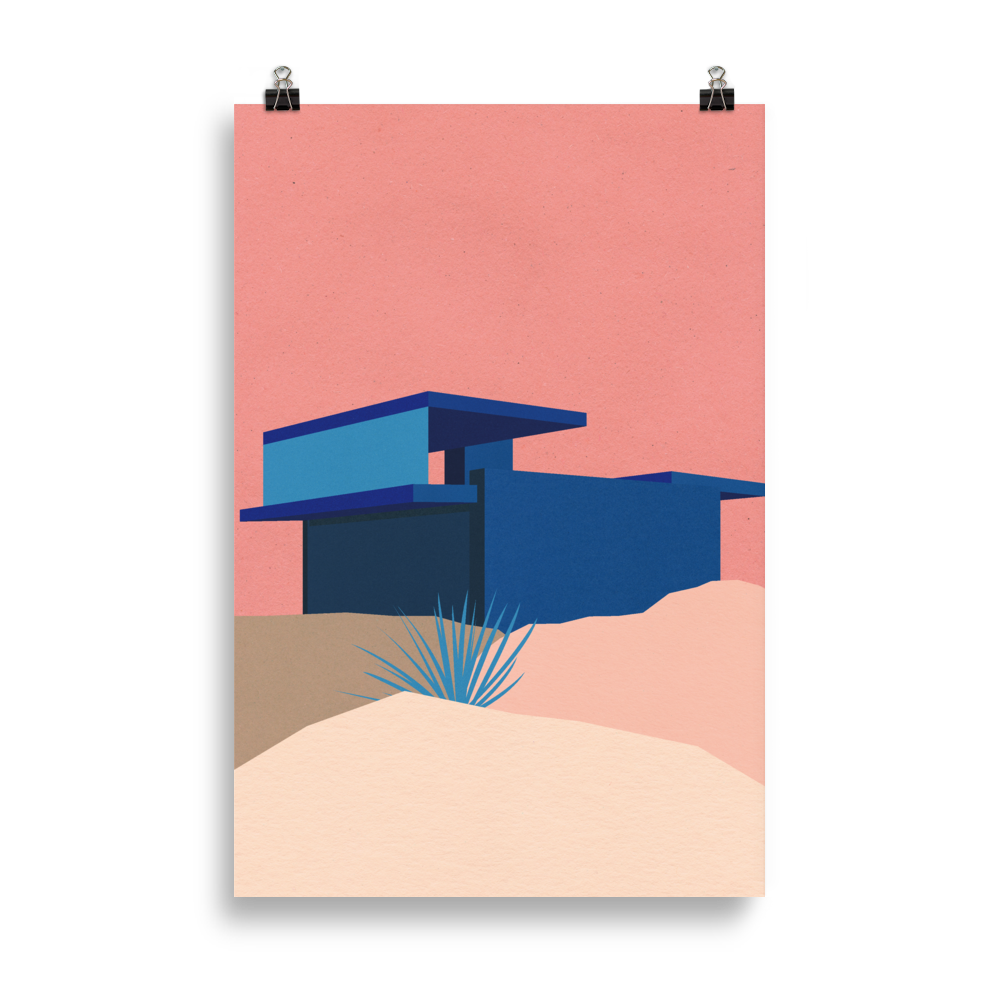 Poster Art Print Illustration – Kaufmann Desert House Palm Springs Blue - Rosé