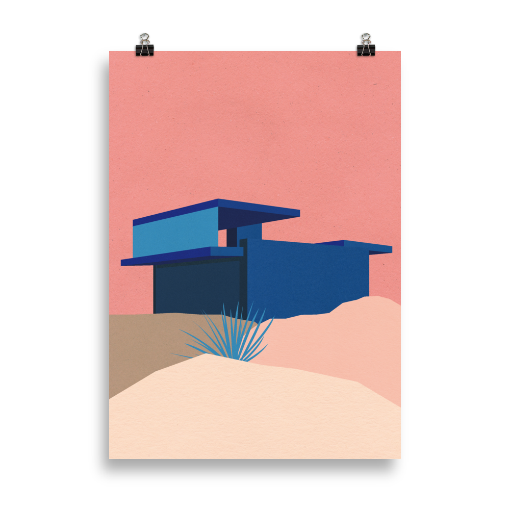 Poster Art Print Illustration – Kaufmann Desert House Palm Springs Blue - Rosé