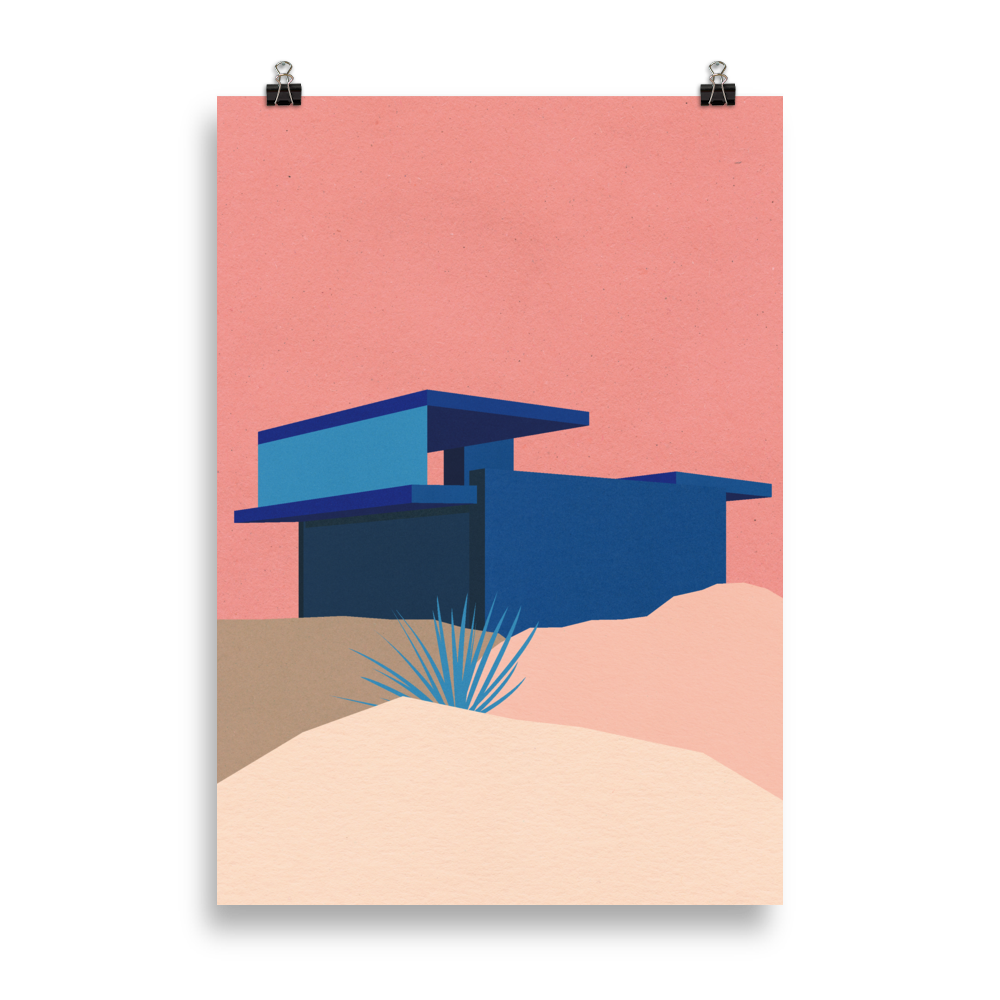 Poster Art Print Illustration – Kaufmann Desert House Palm Springs Blue - Rosé