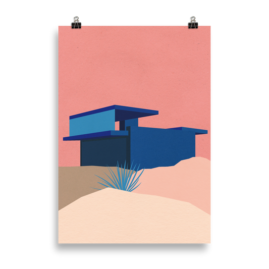 Poster Art Print Illustration – Kaufmann Desert House Palm Springs Blue - Rosé